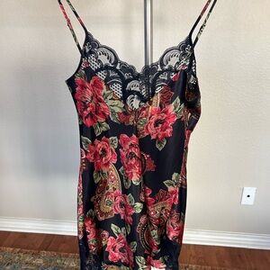 Victoria's Secret Black Slip with Red Floral Print